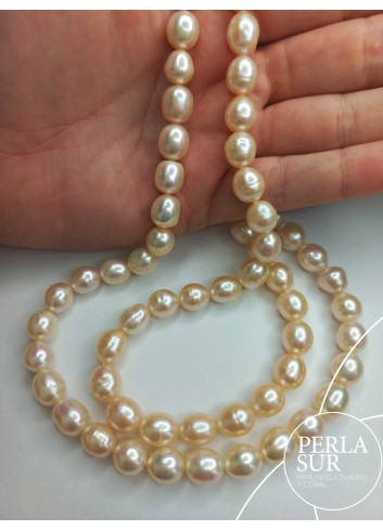 Hilo perla oval 9-10mm CN (rosa-salmón)