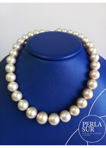 Necklace 11x14mm Round Golden Pearls