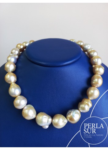 Necklace 12X16mm  Baroque Golden Pearls