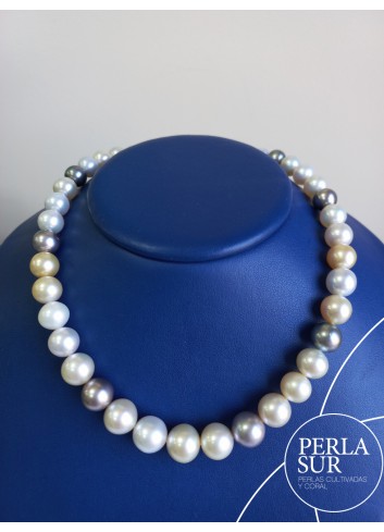 Collar perla A+T+G 9 a 12'5mm Tricolor 43p 42cm