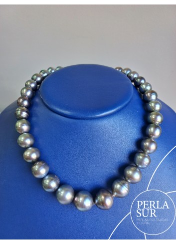 Necklace 10x15mm Grey Green Baroque Tahiti Pearls