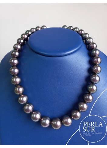 Necklace 11'1x14'8mm Round Aubergine Tahiti Pearl