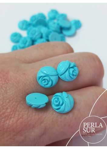 Rosas planas 10mm turquesa reconstituída