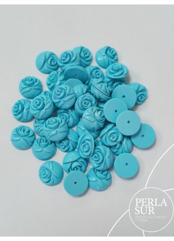 Rosas planas 10mm turquesa reconstituída