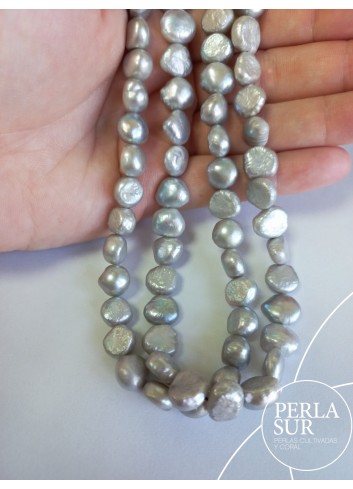 Hilo perla barroca plana 10-11mm gris