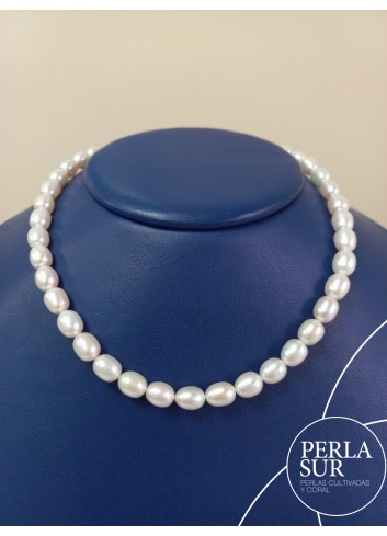 Hilo Perla Oval 7x9mm blanca 40cm