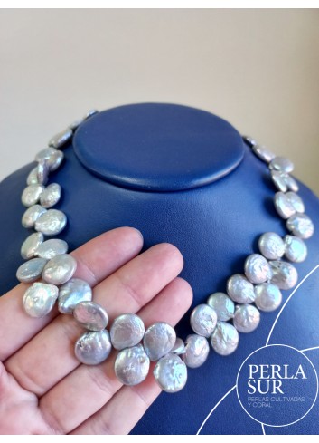 Hilo Coin cruzada 12mm Gris plata 36cm