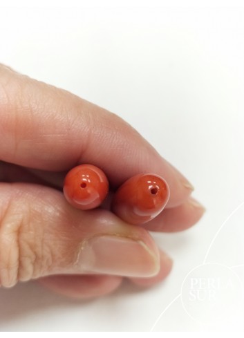 Pareja perillas 30x8mm coral mediterráneo PASADAS