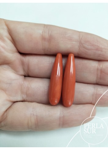 Pareja perillas 30x8mm coral mediterráneo PASADAS