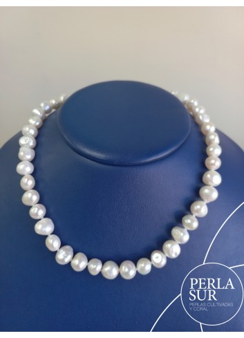 Collar 8 mm Perla Barroca y Reasa plata