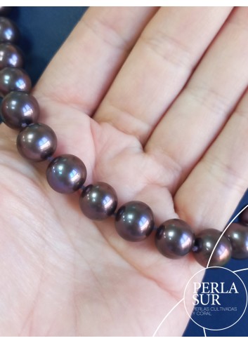 Collar Perla 10-11mm Chocolate y Reasa plata