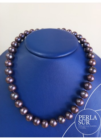 Collar Perla 10-11mm Chocolate y Reasa plata