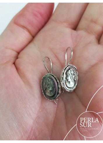 Pendientes Helena oscuro 10x14mm Plata Camafeo Tahití