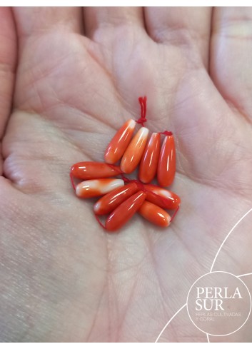 741220403-Pair 4x12mm drilled Drops Japanese Coral