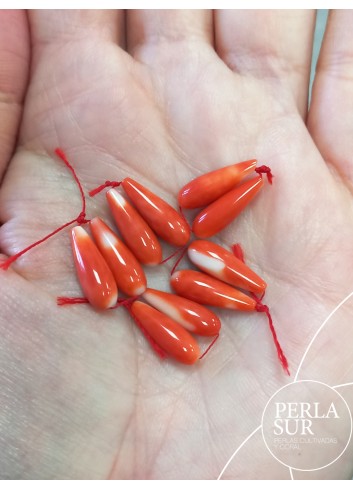 Pair 5x15mm 1/2drilled drops Japanese Coral