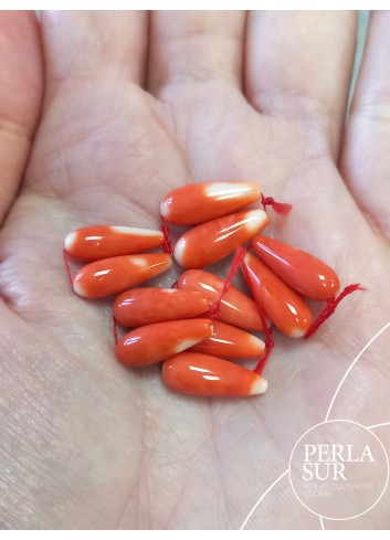 Pair 6x15mm drilled drops Japanese Coral