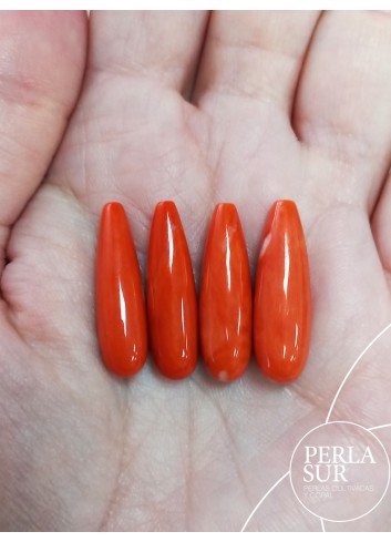 782521203-Pair 8x25mm 1/2drilled drops Japanese Coral