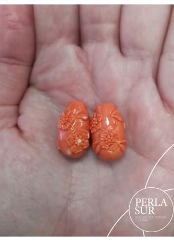 Par Perillas 21x13mm 1/2t flores coral japonés