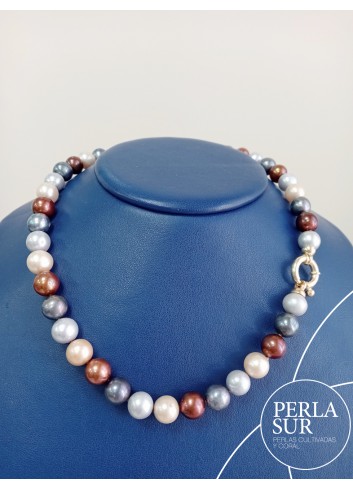 Collar perla multicolor 10mm reasa 14mm chapada