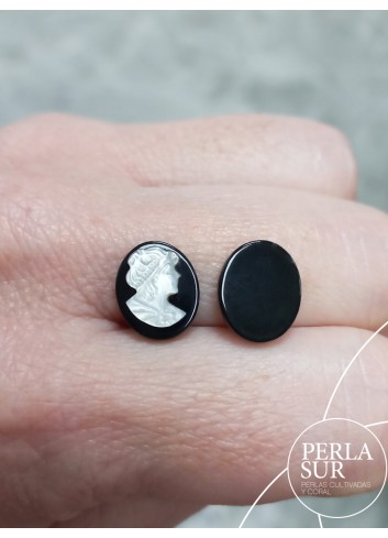 Par 10x12mm Agnes Camafeos Nácar Tahití + Ónix