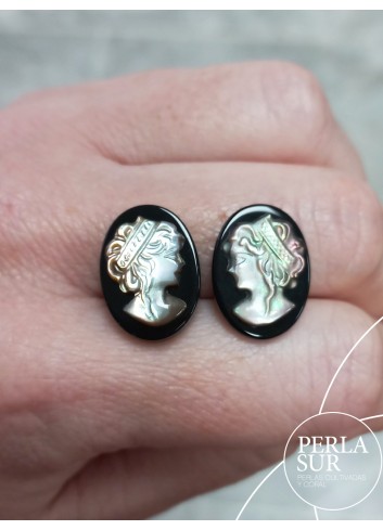 Par 13x18mm Atenea Camafeos Nácar Tahití + Ónix