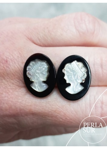 Par 15x20mm Atenea Camafeos Nácar Tahití + Ónix