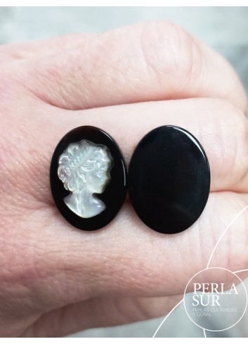 Par 15x20mm Atenea Camafeos Nácar Tahití + Ónix