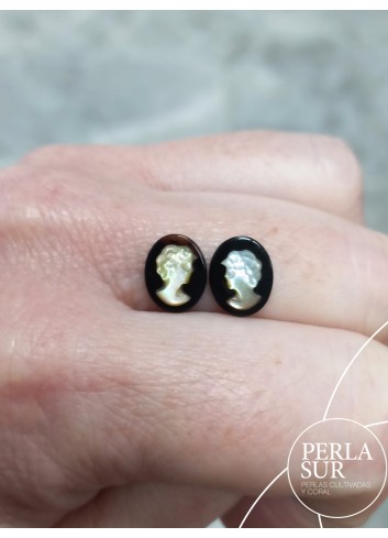 Par 8x10mm Sara Camafeos Nácar Tahití + Ónix