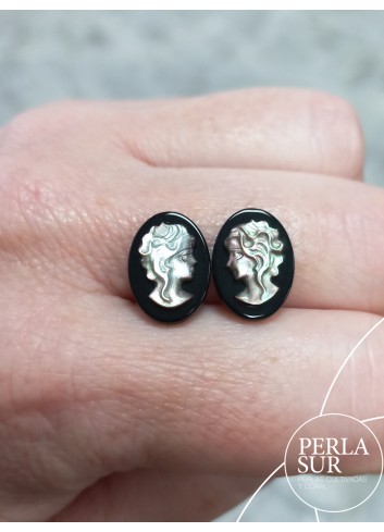 Par 10x14mm Sara Camafeos Nácar Tahití + Ónix