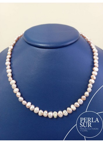 Collar semi-enfilado 6-7mm perla barroca color natural