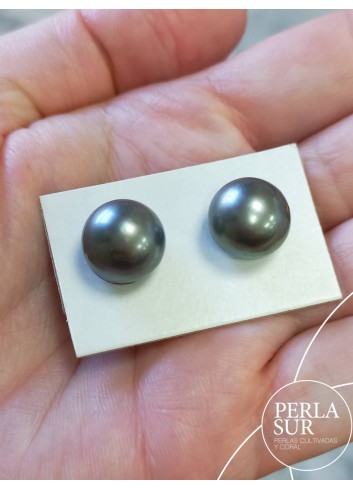 Pair 12mm Round Tahiti Pearl