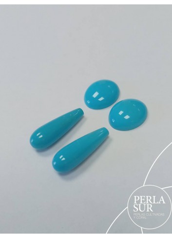 Juego cabujones 10x12mm y perillas 18x6 turquesa natural