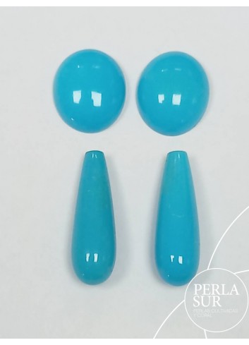 Juego cabujones 10x12mm y perillas 18x6 turquesa natural
