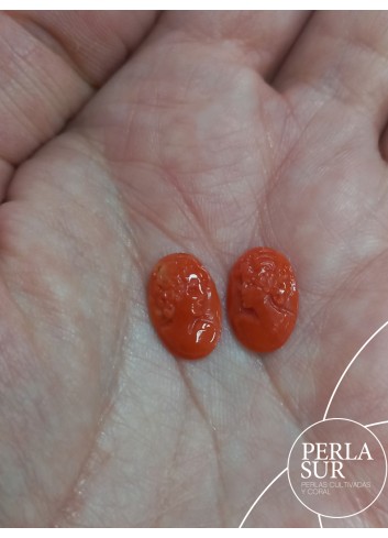 Par camafeo 13x8'5mm Oval Coral Mediterráneo