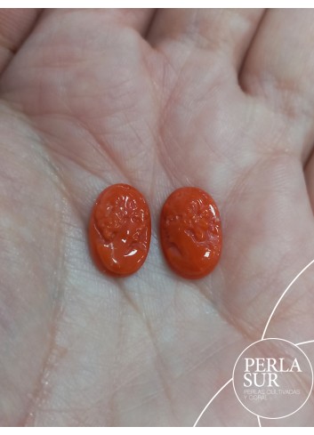 Par camafeo 14x9mm Oval Coral Mediterráneo