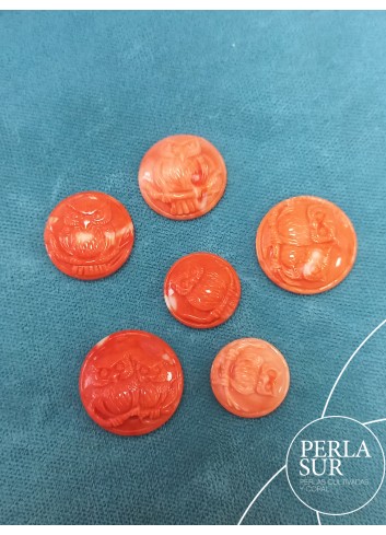 Cabujón Búho 15mm Coral Japonés