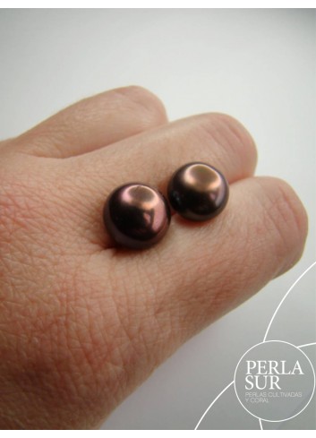 Pareja perla Botón Burdeos 10-10'5mm 1/2t Peacock
