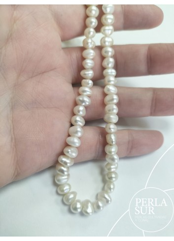 Hilo perla semibarroca 6'5-7mm blanca