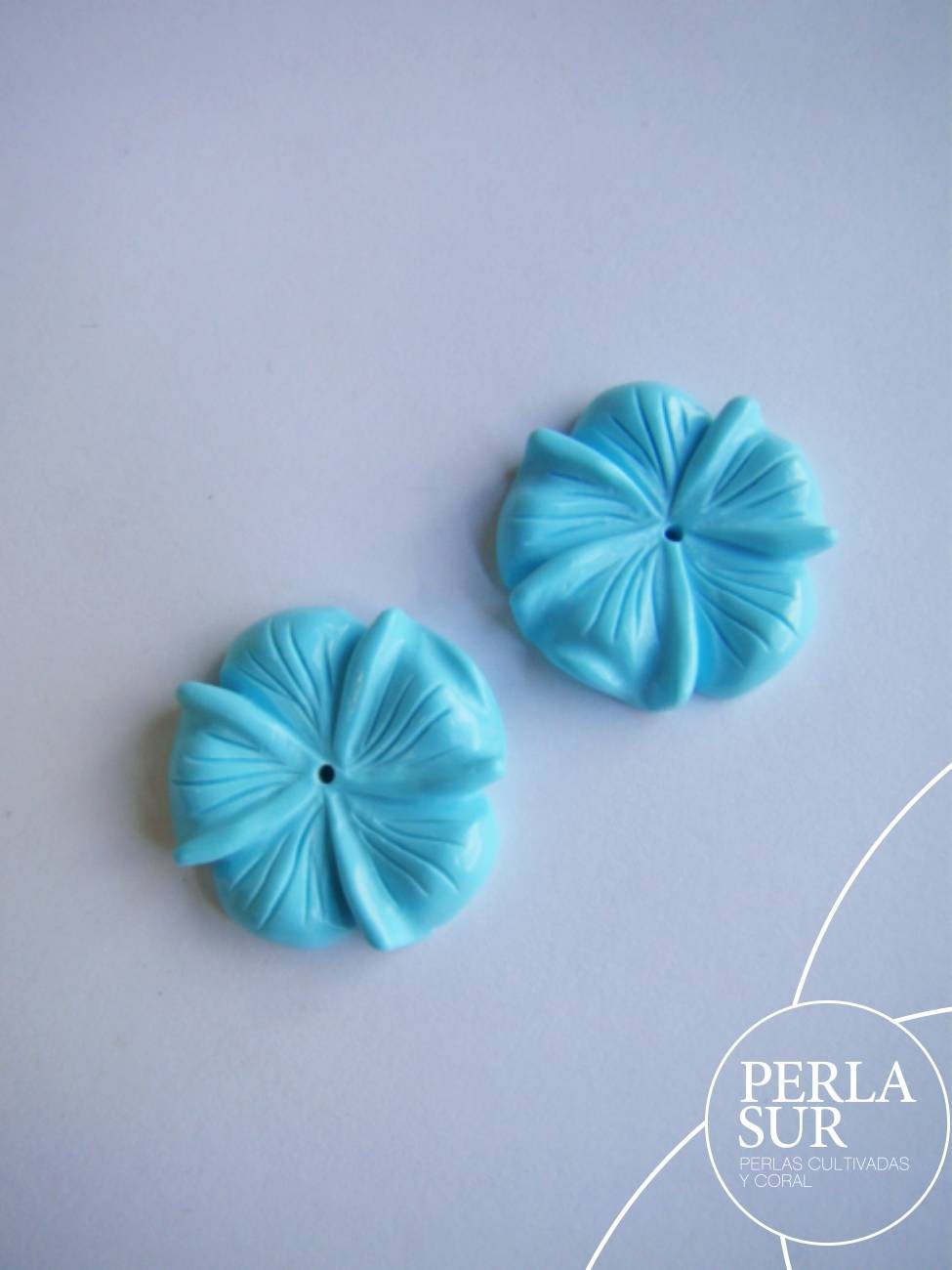 Pareja Flor 5 pétalos 18mm turquesa recontituída