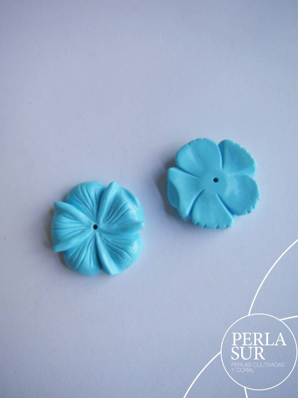 Pareja Flor 5 pétalos 18mm turquesa recontituída