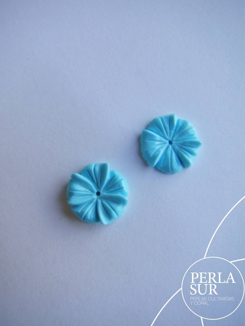 Pareja Flor 5 pétalos 11mm turquesa reconstituída