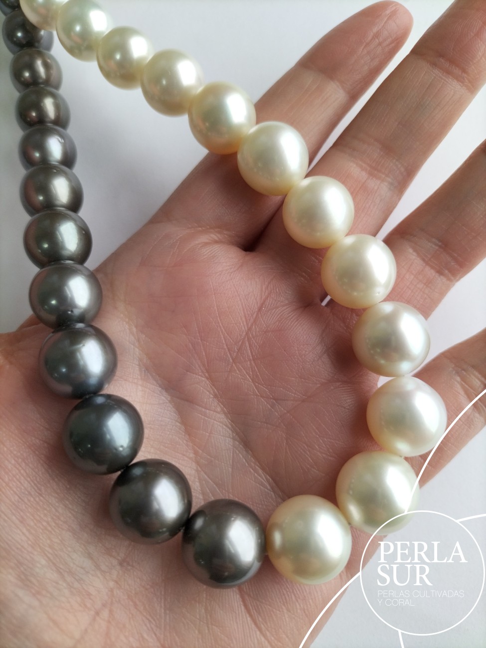 Collar perla A+T 12 a 14mm Bicolor 33p 41cm