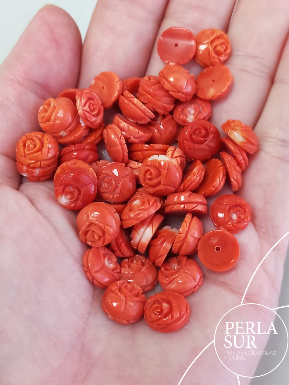 Pareja Rosa 10mm Plana Redonda Coral Japonés