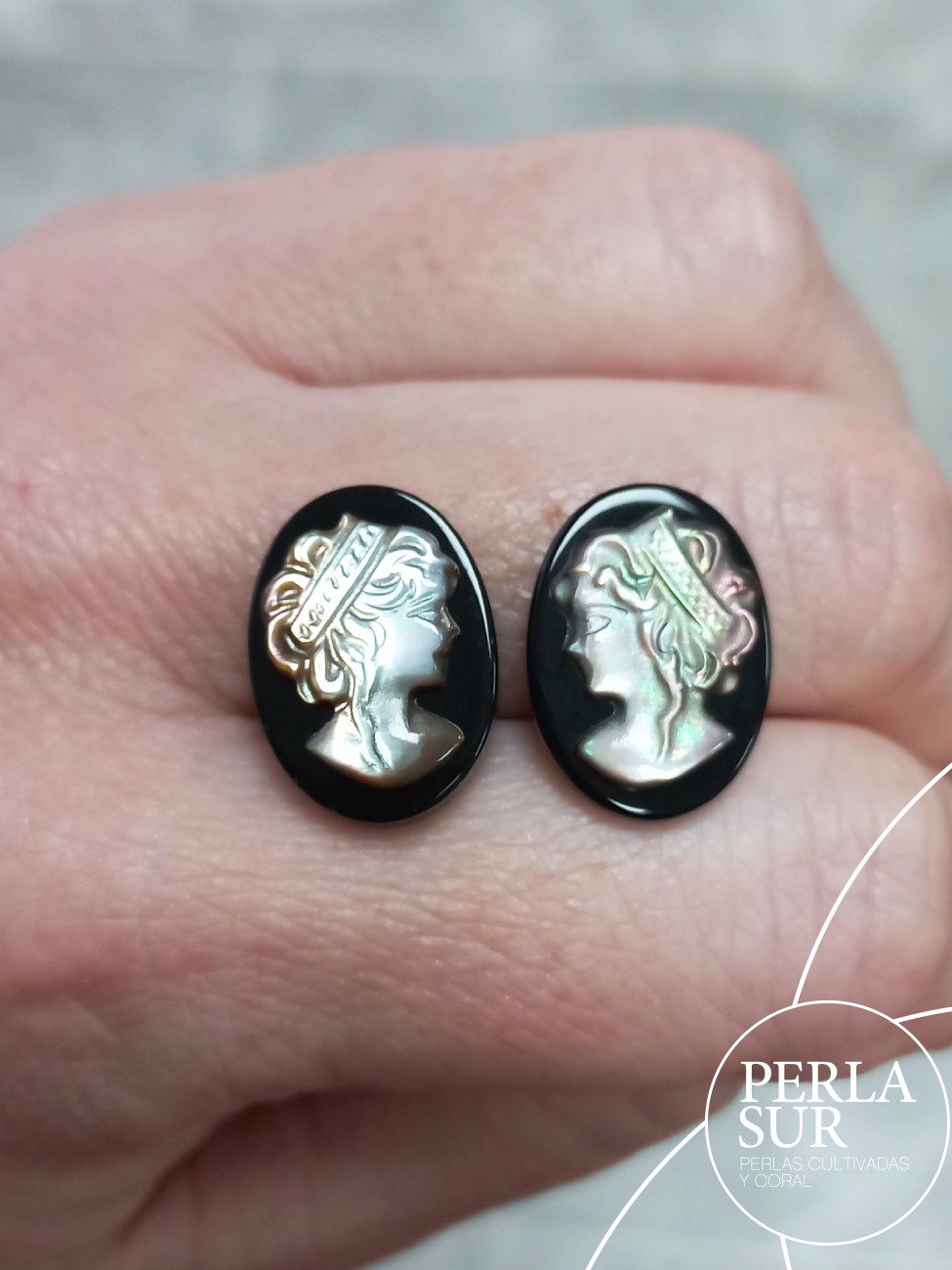 Par 13x18mm Atenea Camafeos Nácar Tahití + Ónix