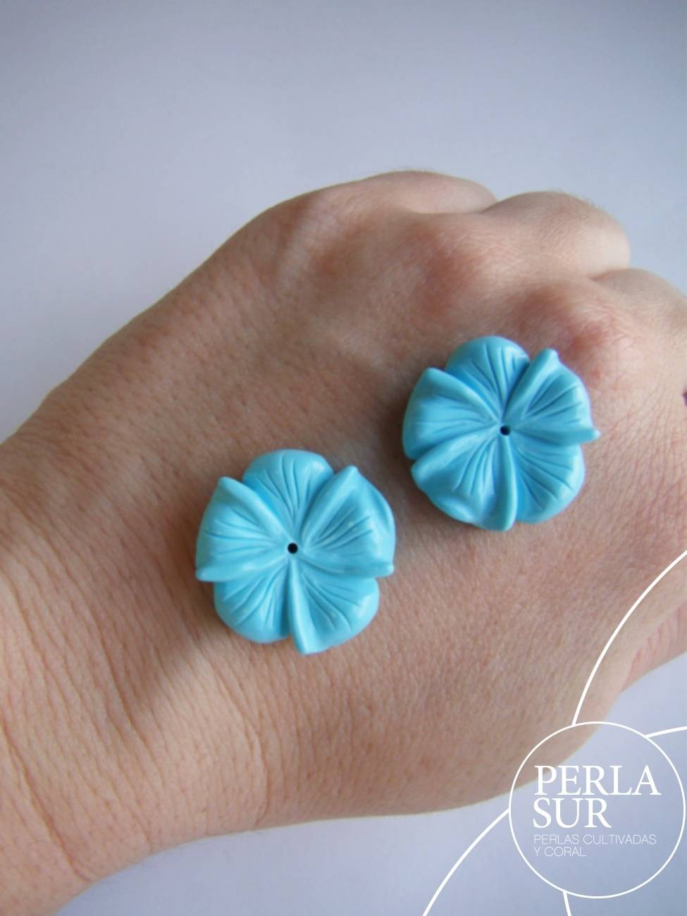 Pareja Flor 5 pétalos 22mm turquesa recontituída