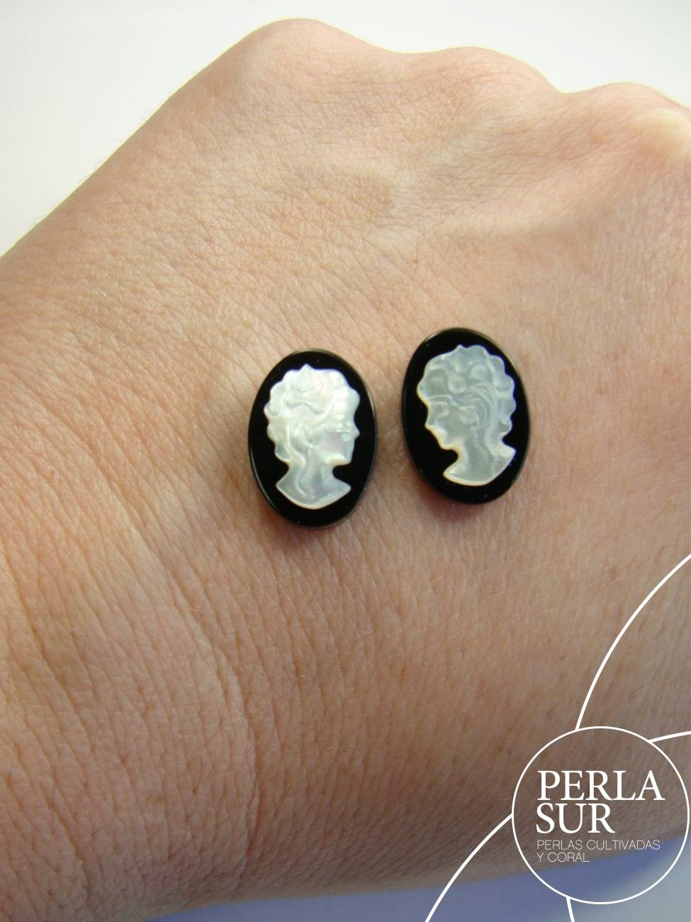 Par 10x14mm Sara Camafeo Nácar Australiana + Ónix