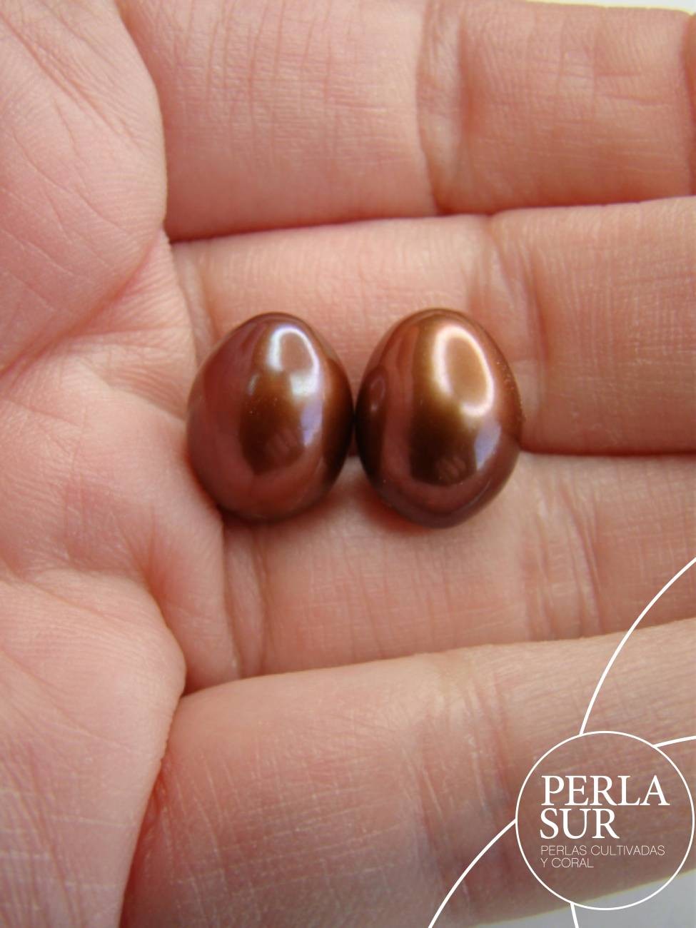 Pareja Perla 9-10mm Oval Brownie SIN taladro