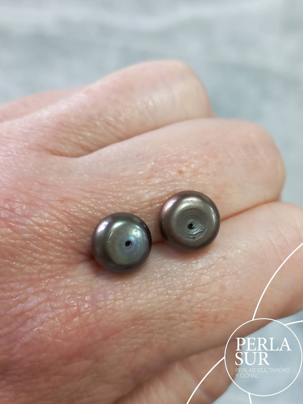 Pareja perla botón Oscuro 10-10'5mm 1/2T peacock