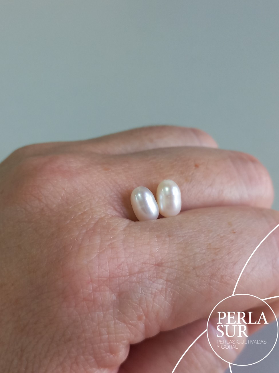 Pareja Perla Oval 5x8mm 1/2T. Blanca