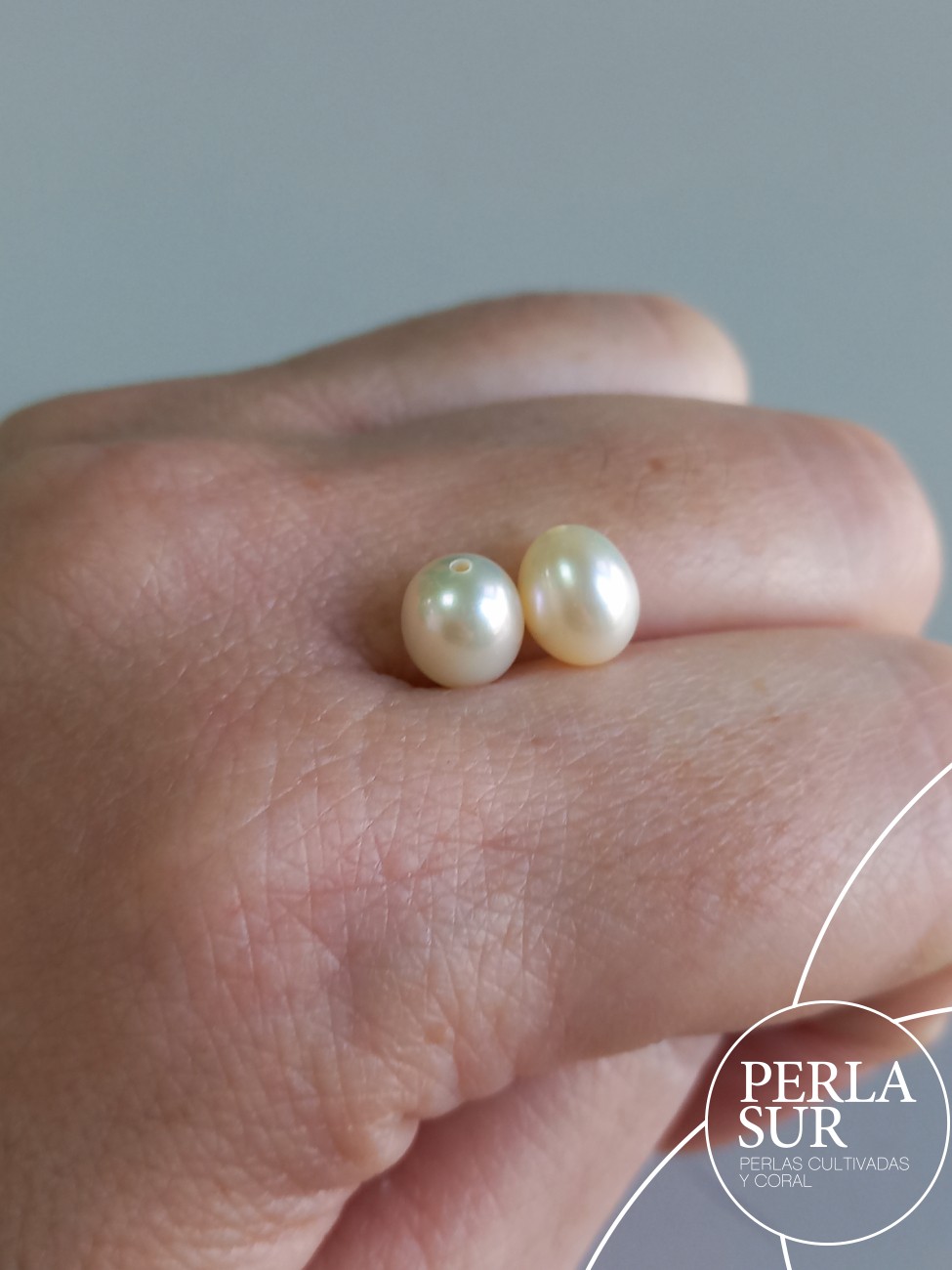Pareja Perla Oval 6x8mm 1/2T. Blanca